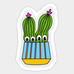 Cute Cactus Design #288: Potted Cacti Couple With Flowers Sticker